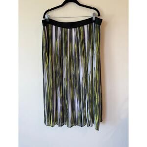 Notations Printed Elastic Waist Pull On Pleated Midi Skirt Green Women's Size 3x